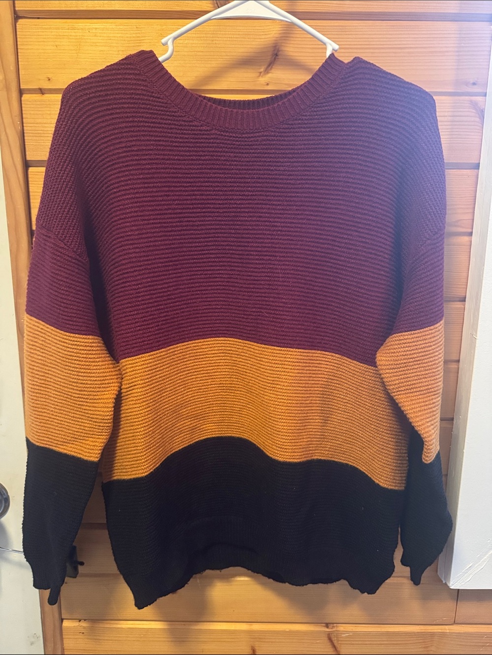 Cupshe Colorblock Crewneck Sweater in Burgundy, Mustard & Black